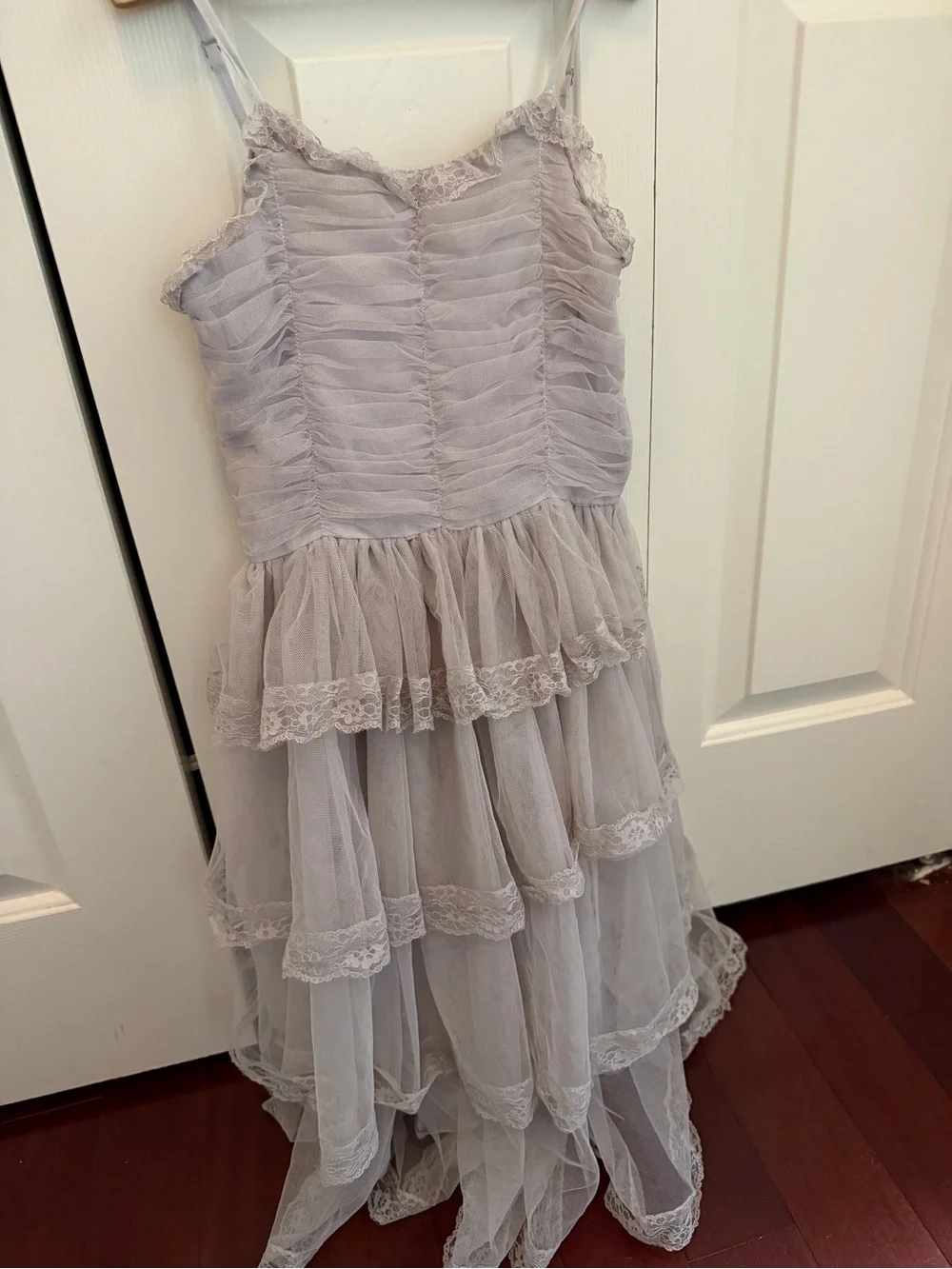 NORalee Girls' Formal Lace Tiered Dress in Light Gray